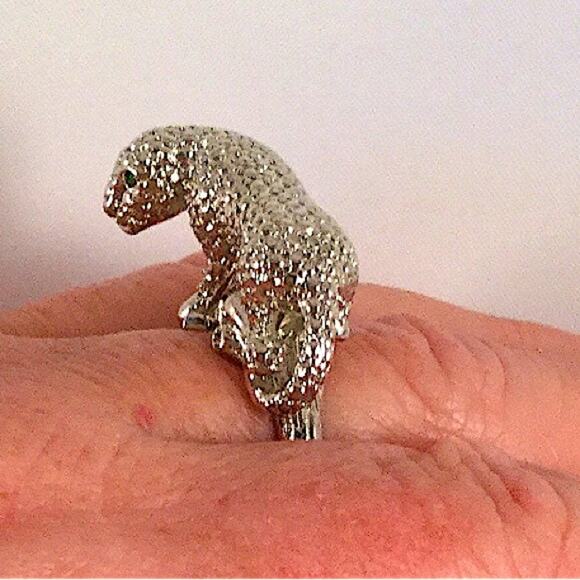 Vintage Sterling Silver Leopard Ring, Green Eyes Art Deco - Picture 12 of 12